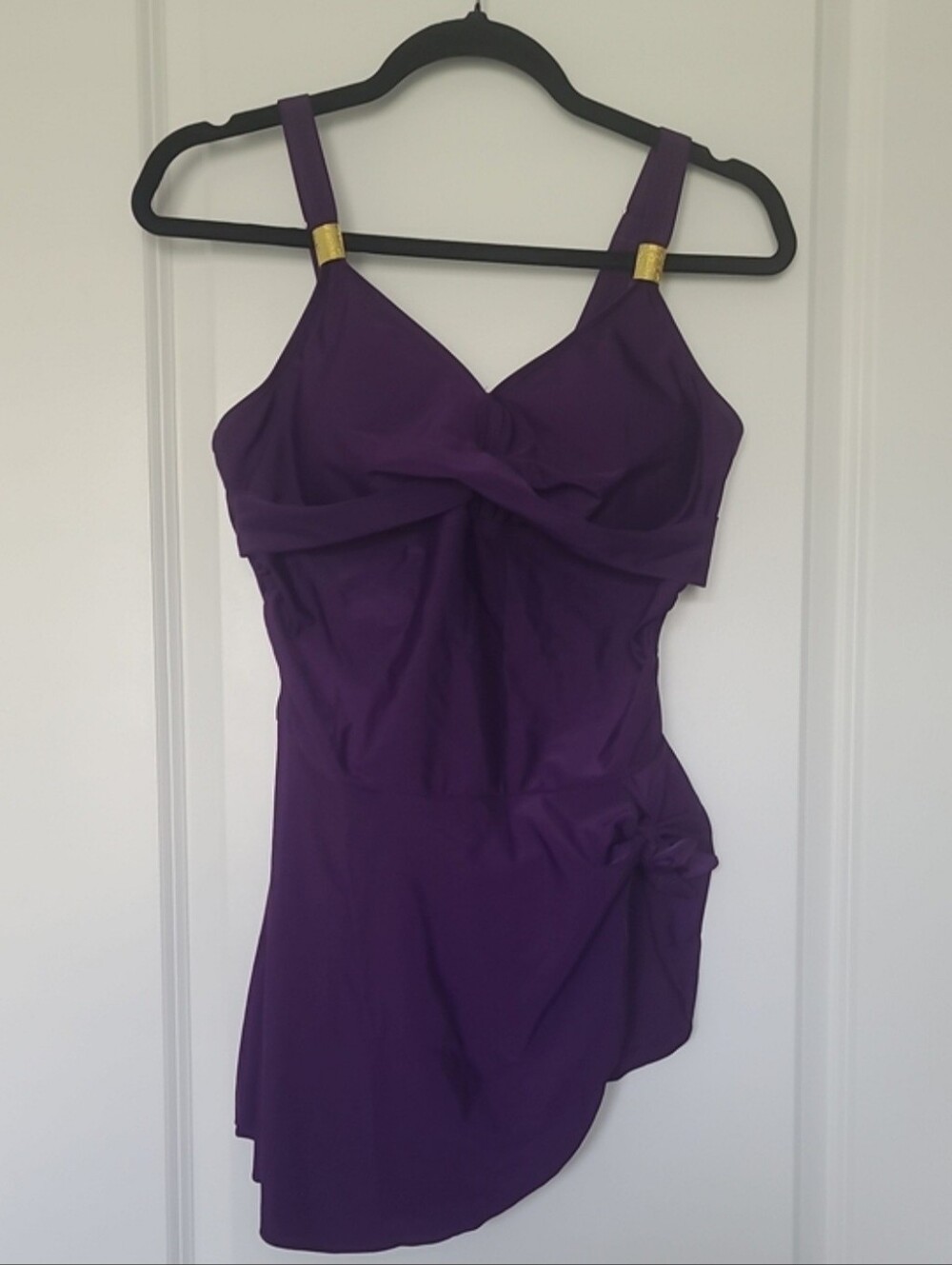 Purple One-Piece Swimsuit with Gold Accent